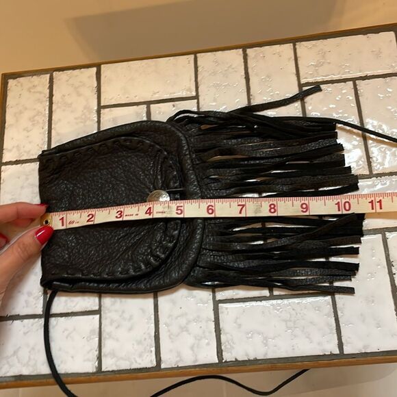Vintage Black Leather Fringe Purse With Buffalo Dime Enclosure - Picture 7 of 9
